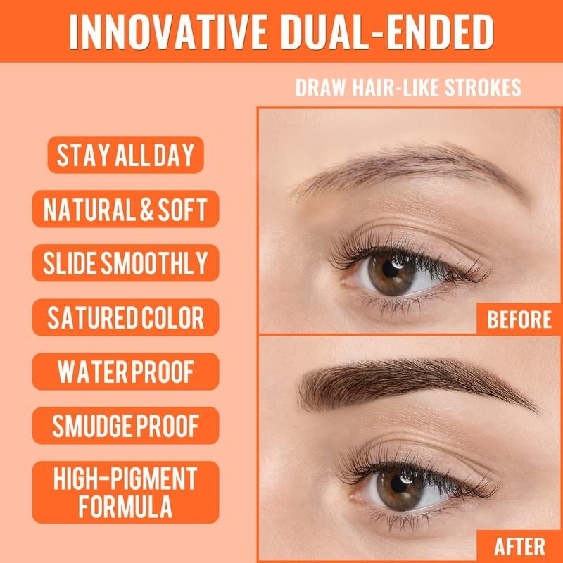 2-in-1 Eyebrow Pencil with Waterproof Microblading and Dual-Ended Eyeliner Brush✅Natural Brow Makeup and Eyelash Line