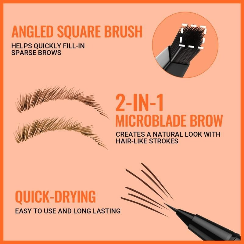 2-in-1 Eyebrow Pencil with Waterproof Microblading and Dual-Ended Eyeliner Brush✅Natural Brow Makeup and Eyelash Line